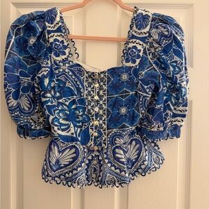FARM Rio Blue and White Floral Blouse